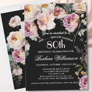 SURPRISE Elegant Floral 80th Birthday Party Invitation
