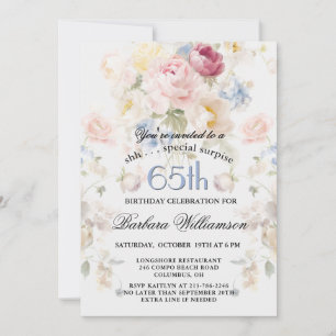 SURPRISE Elegant Painted Floral 65th Birthday Invitation
