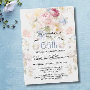 SURPRISE Elegant Painted Floral 65th Birthday Invitation