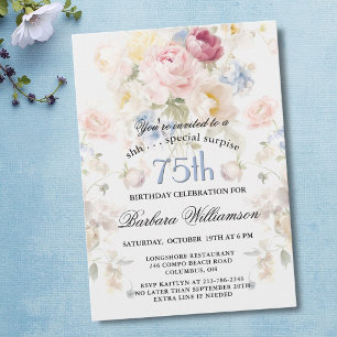 SURPRISE Elegant Painted Floral 75th Birthday Invitation