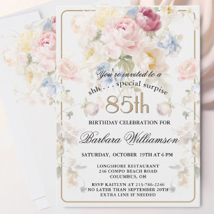 SURPRISE Elegant Painted Floral 85th Birthday  Invitation