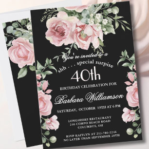 SURPRISE Elegant Painted Roses 40 Birthday Party  Invitation