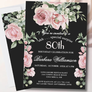 SURPRISE Elegant Painted Roses 80 Birthday Party  Invitation