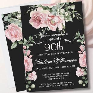 SURPRISE Elegant Painted Roses 90 Birthday Party Invitation