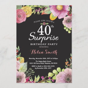Surprise Floral 40th Birthday Invitation for Women
