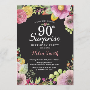 Surprise Floral 90th Birthday Invitation for Women