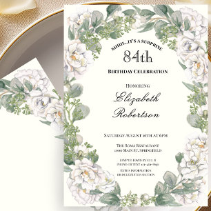 Surprise Floral Border Womens 84th Birthday Custom Invitation