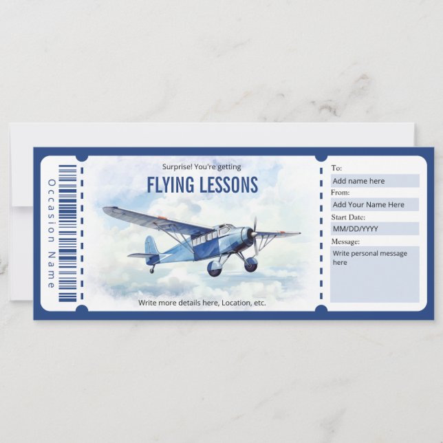 Surprise Flying Lessons Gift Voucher Invitation (Front)