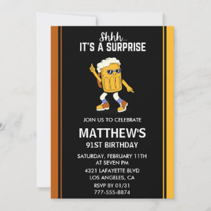Surprise Funny Beer Men 91st birthday invitations