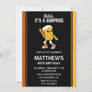 Surprise Funny Beer Men 98th birthday invitations