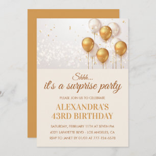 Surprise Gold Balloons 43rd birthday invitations