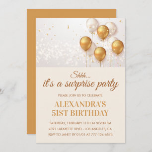 Surprise Gold Balloons 51st birthday invitations 