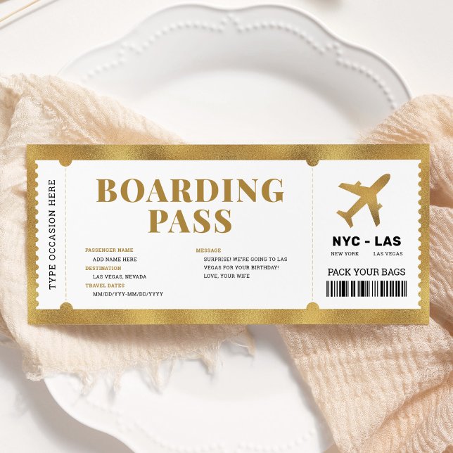 Surprise Gold Boarding Pass Plane Gift Ticket Invitation (Creator Uploaded)
