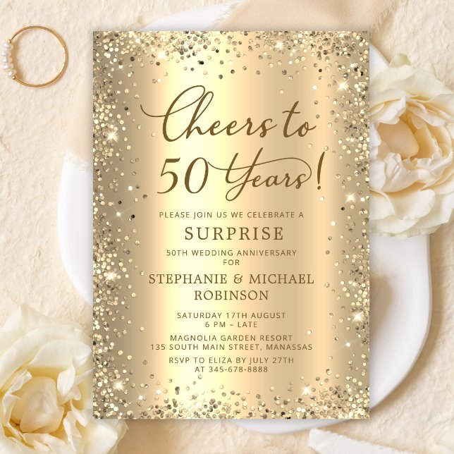 Surprise Gold Glitter 50th Wedding Anniversary Invitation (Creator Uploaded)