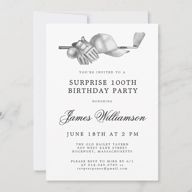 Surprise Golf Theme 100th Birthday Party  Invitation (Front)