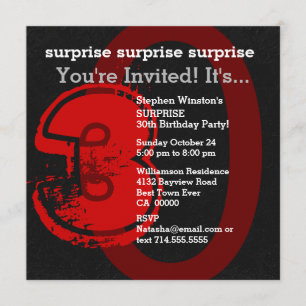 SURPRISE Grunge 30th Birthday Red and Black W202C1 Invitation