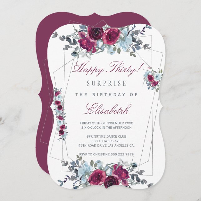 Surprise Happy Thirty floral women 30th birthday Invitation (Front/Back)