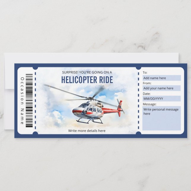 Surprise Helicopter Ride Ticket Template (Front)