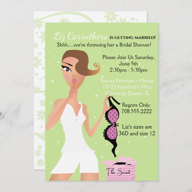 Surprise Lingerie Bridal Shower Green Sparkle Invitation (Front/Back)