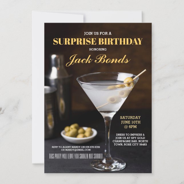 Surprise Martini Black Tie Event Birthday Agent Invitation (Front)