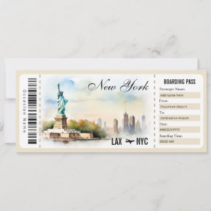 Surprise New York Boarding Pass Gift Certificate Invitation