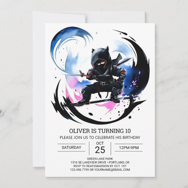  Surprise Ninja Black Belt Birthday Invitation (Front)