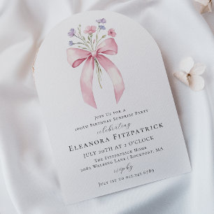 SURPRISE PARTY 100th Birthday Bow Wildflower Arch Invitation