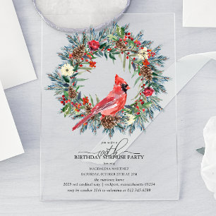 SURPRISE PARTY 100th Birthday Cardinal Wreath Acrylic Invitations