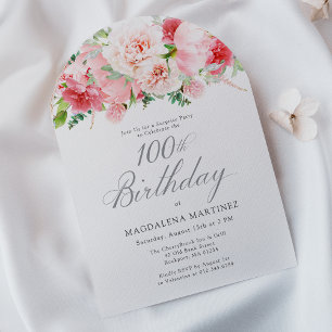 SURPRISE PARTY 100th Birthday Elegant Pink Peony Invitation
