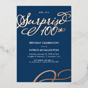 Surprise Party 100th Birthday Gold Foil Invitation