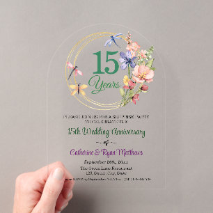 Surprise Party 15th Wedding Anniversary Floral Acrylic Invitations
