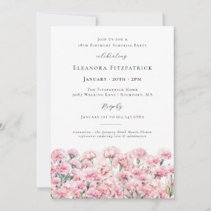 SURPRISE PARTY 18th Birthday Pink Carnation Floral Invitation