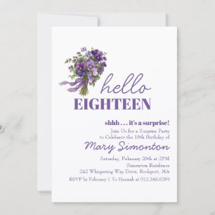SURPRISE PARTY 18th Birthday Purple Floral Bouquet Invitation