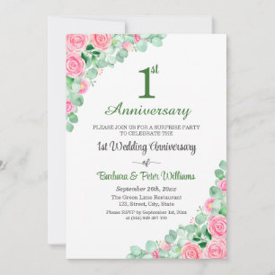Surprise Party 1st Wedding Anniversary Roses Invitation