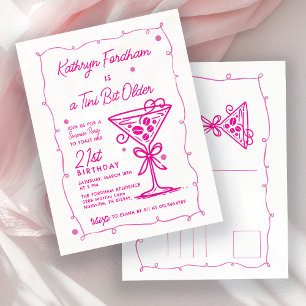 SURPRISE PARTY 21st Birthday Pink Doodle Martini Invitation Postcard
