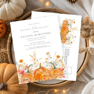 SURPRISE PARTY 21st Birthday Pumpkin Wildflower Invitation Postcard