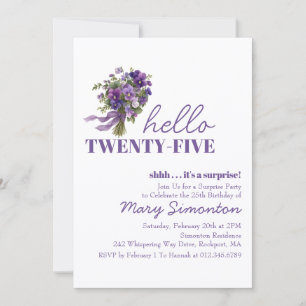 SURPRISE PARTY 25th Birthday Purple Floral Bouquet Invitation