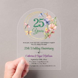 Surprise Party 25th Wedding Anniversary Floral Acrylic Invitations