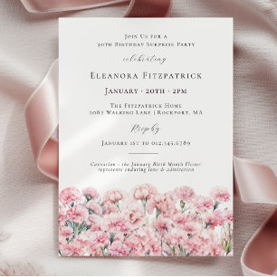 SURPRISE PARTY 30th Birthday Pink Carnation Floral Invitation
