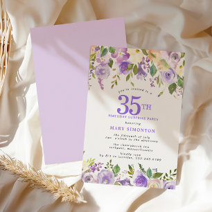 SURPRISE PARTY 35th Birthday Pretty Purple Floral Invitation