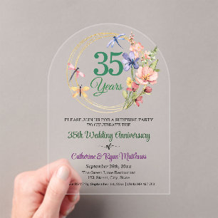 Surprise Party 35th Wedding Anniversary Floral Acrylic Invitations