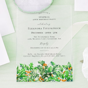 SURPRISE PARTY 40th Birthday Holly December Acrylic Invitations
