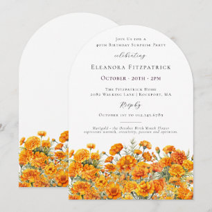 SURPRISE PARTY 40th Marigold October Birth Flower Invitation