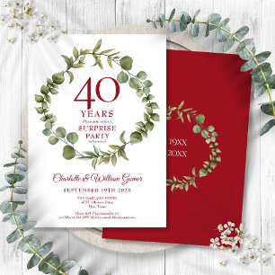 Surprise Party 40th Ruby Anniversary Greenery  Invitation