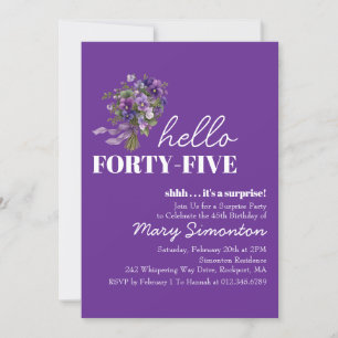 SURPRISE PARTY 45th Birthday Purple Floral Bouquet Invitation
