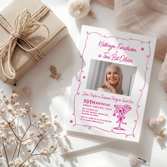 SURPRISE PARTY 50th Birthday Photo Martini Invitation (Creator Uploaded)