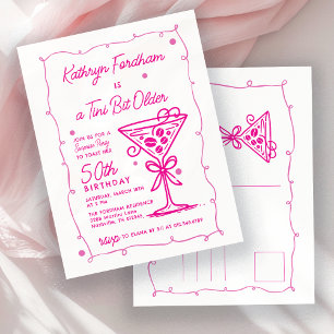 SURPRISE PARTY 50th Birthday Pink Doodle Martini Invitation Postcard