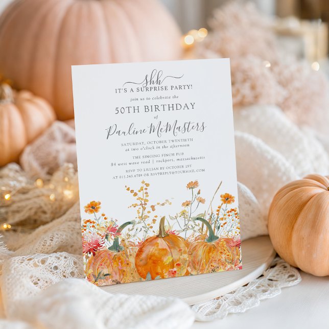 SURPRISE PARTY 50th Birthday Pumpkin Wildflower Invitation (Creator Uploaded)