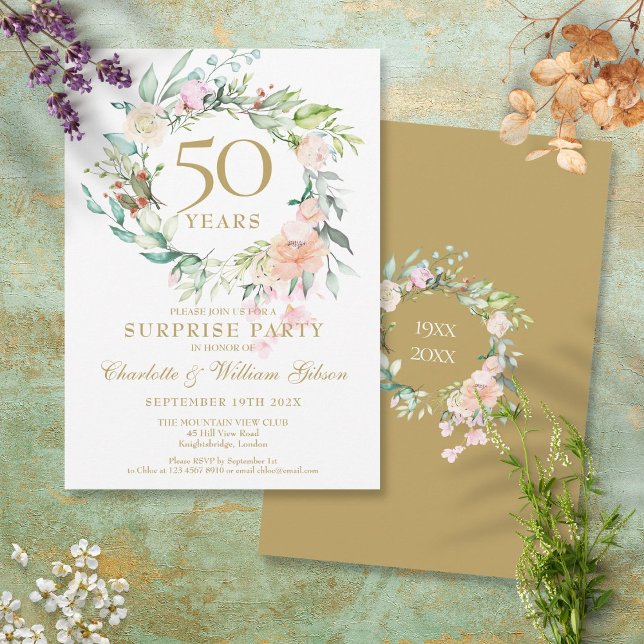 Surprise Party 50th Wedding Anniversary Floral Invitation (Creator Uploaded)