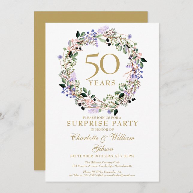 Surprise Party 50th Wedding Anniversary Floral Invitation (Front/Back)